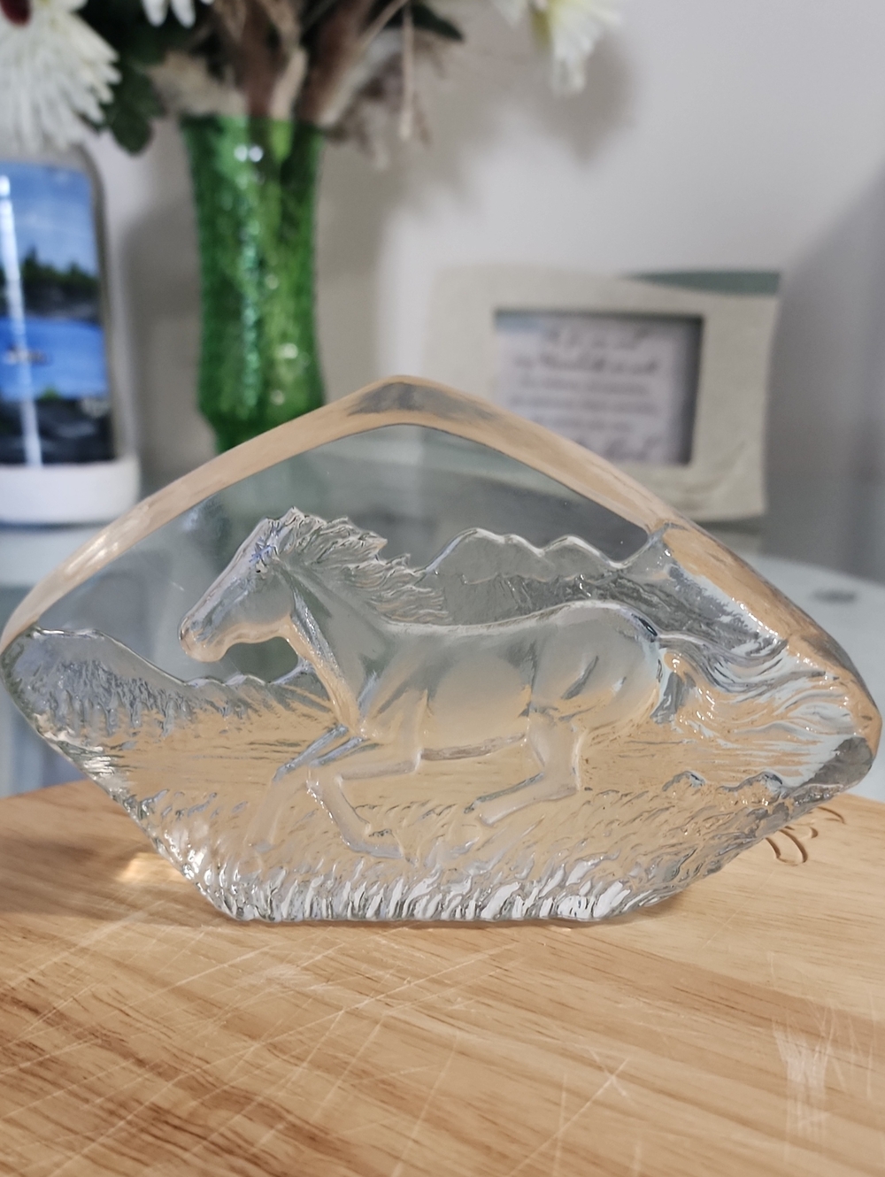 Galloping Horse Paper Weight In Glass